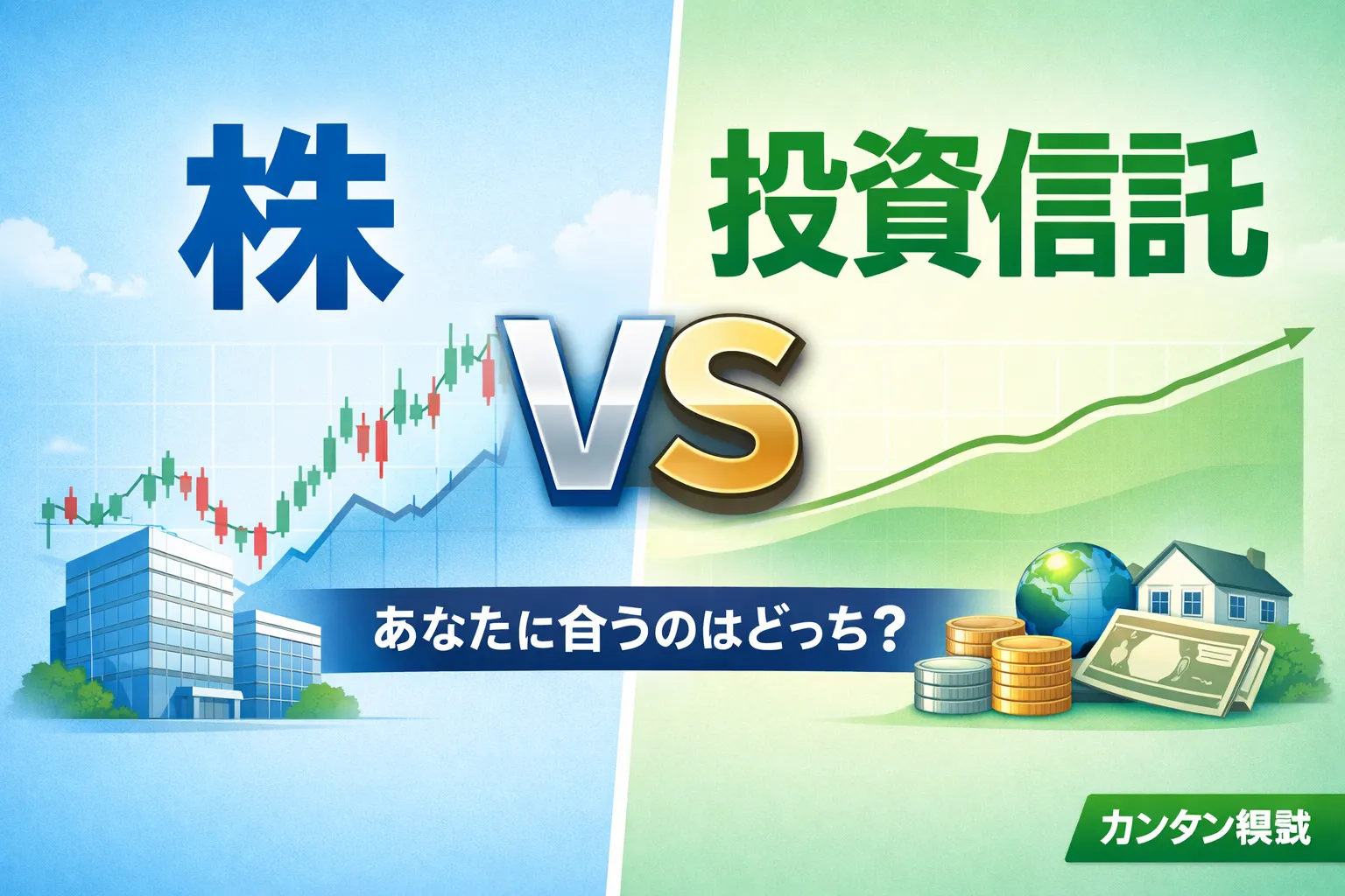株と投資信託のどちらが向いているか考えるイメージ