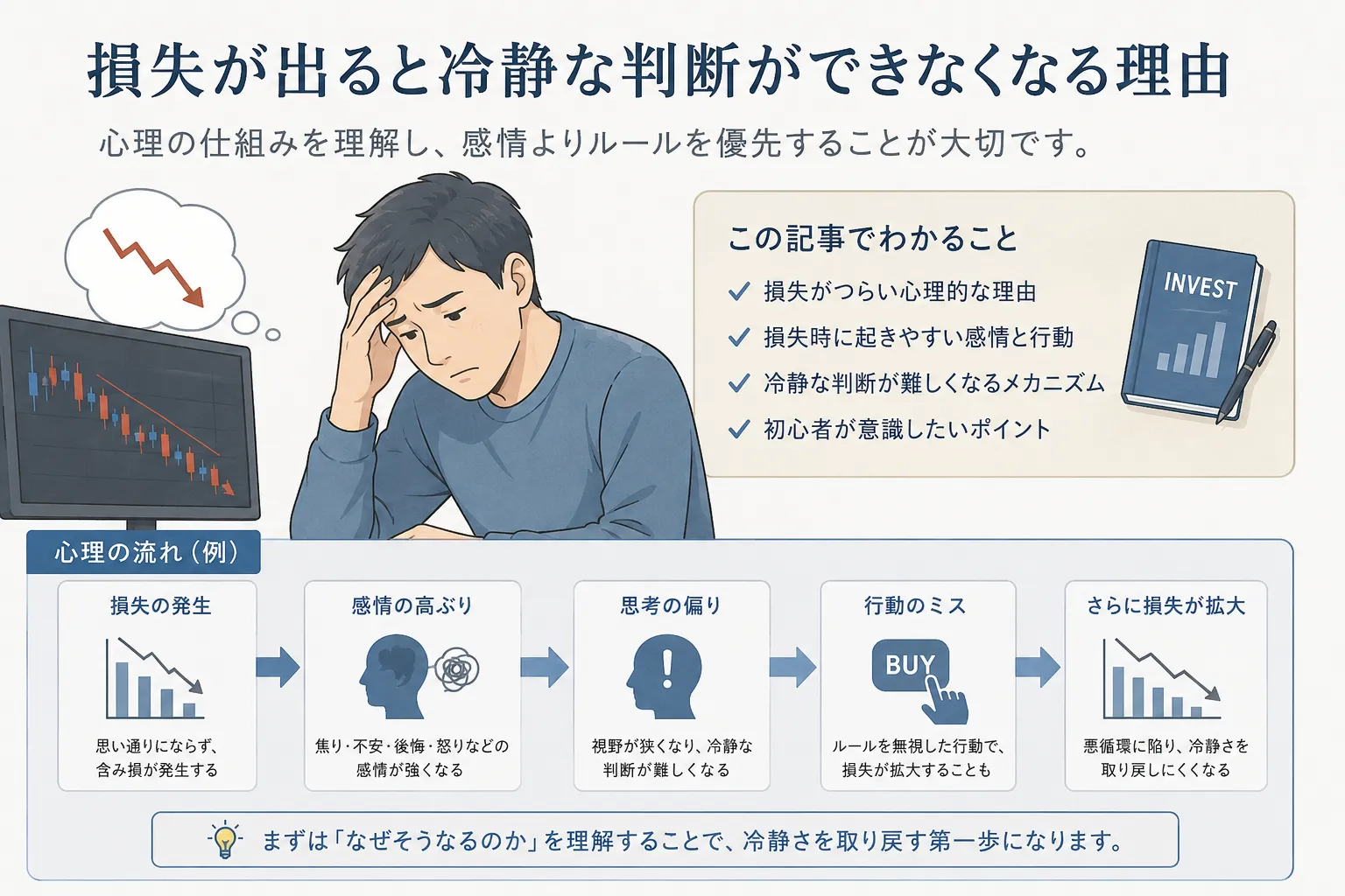 塩漬けや証拠金、建玉など投資用語を整理するイメージ