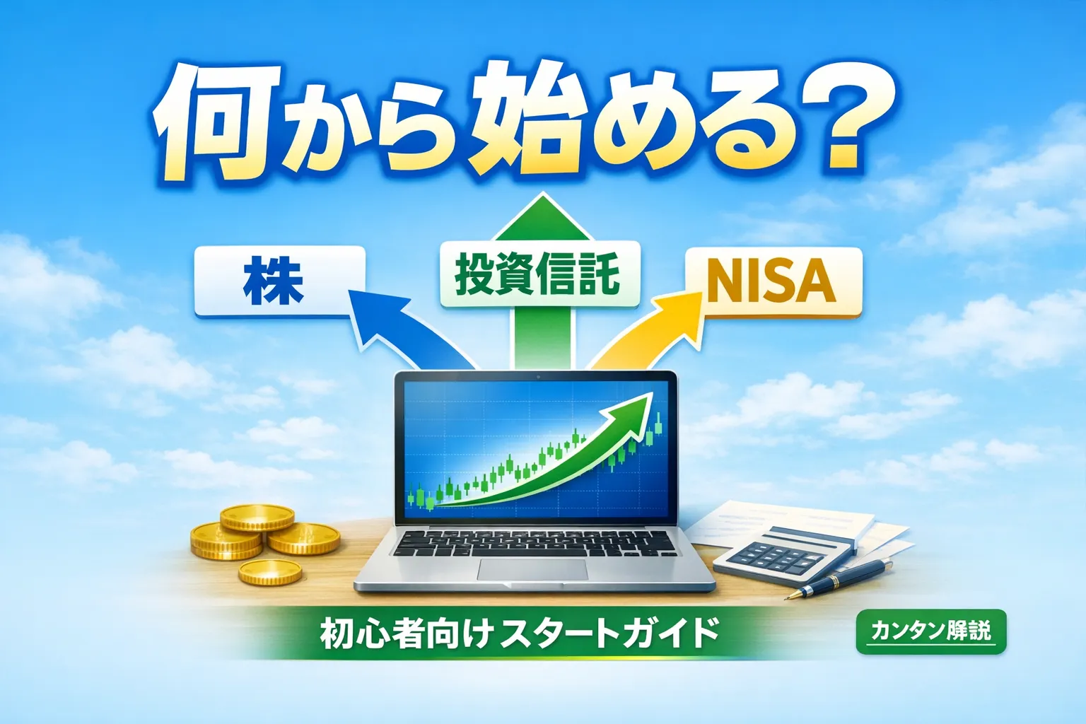投資初心者の始め方を解説するイメージ