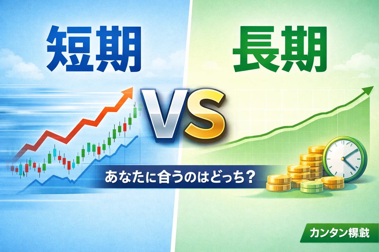 長期投資と短期投資の違いを比較するイメージ